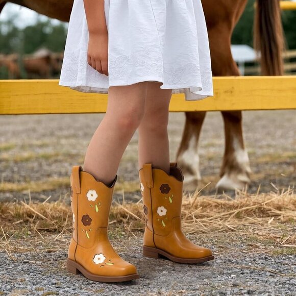 Girls Cowgirl Boot Kid Mid Calf Western Boot Riding Shoes Little Kid - Picture 2 of 6